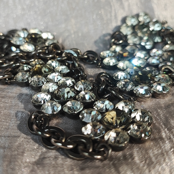 Stunning Oversized Extra Long Dark Silver Tone Rhinestone Necklace Belt Vintage - Picture 6 of 15